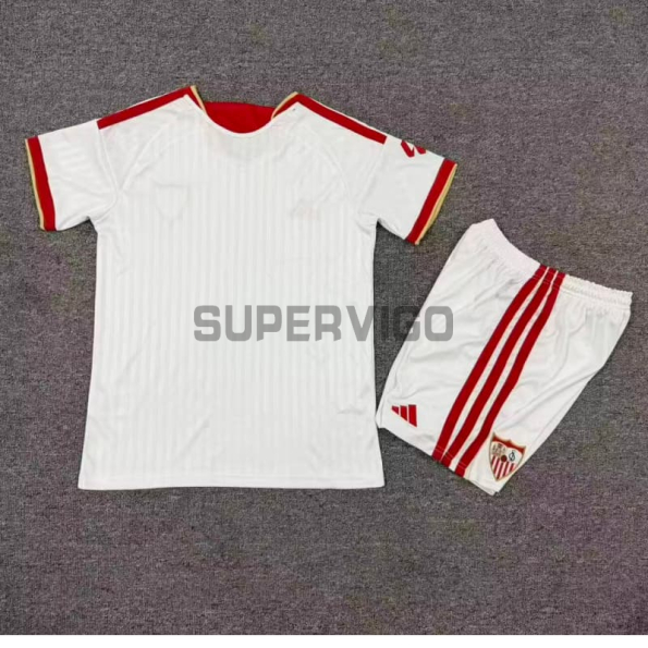 Camiseta Sevilla FC Primera Equipación 2026/2027 Blanco Niño Kit con Parche La Liga