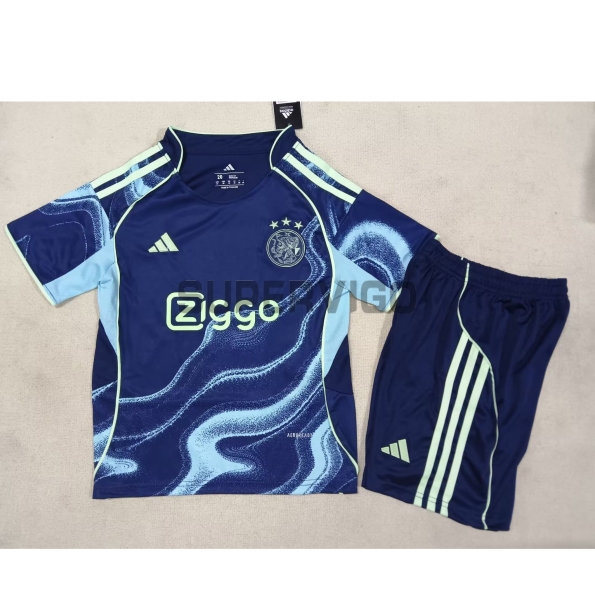 Camiseta Ajax Segunda Equipación 2025/2026 Azul Niño Kit