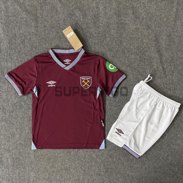 Camiseta West Ham United Primera Equipación 2025/2026 Rojo Oscuro Niño Kit