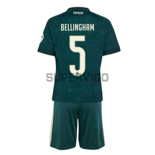 Camiseta BELLINGHAM 5 Real Madrid Segunda Equipación 2026/2027 Verde Oscuro Niño Kit con Parche HP