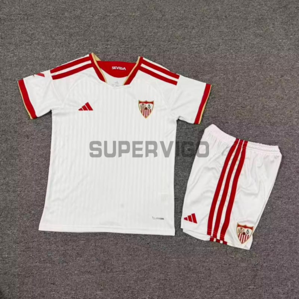 Camiseta Sevilla FC Primera Equipación 2026/2027 Blanco Niño Kit con Parche La Liga