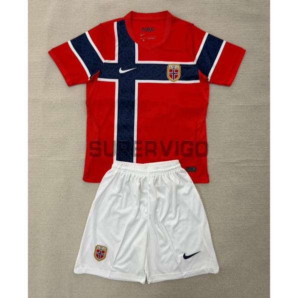 Camiseta Noruega Primera Equipación Mundial 2026 Rojo/Azul Niño Kit