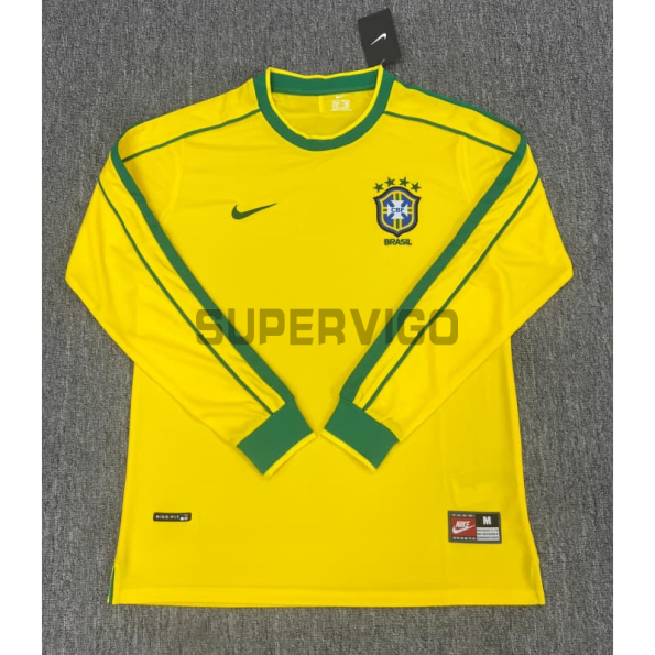 Camiseta Brasil Primera Equipación Retro 1998 ML Amarillo