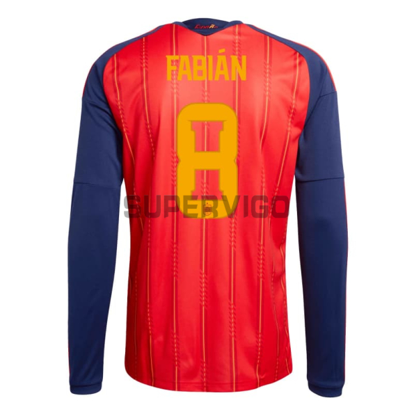 Camiseta Fabián 8 España Primera Equipación 2026 ML Rojo/Azul