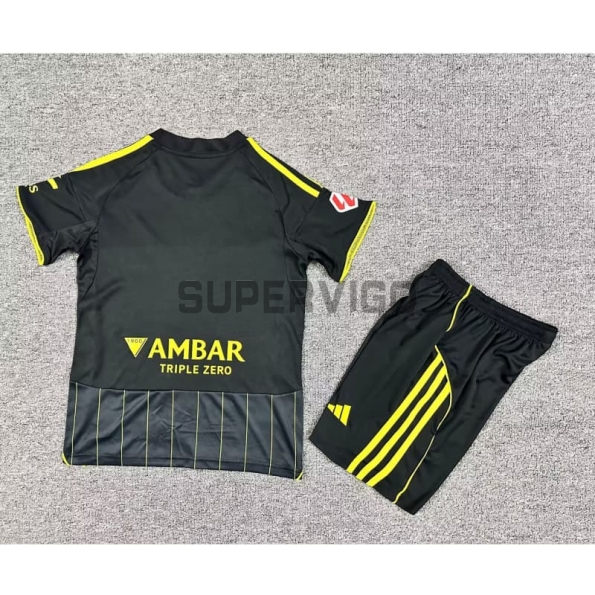 Camiseta Real Zaragoza Segunda Equipación 2025/2026 Negro Niño Kit con Parche La Liga