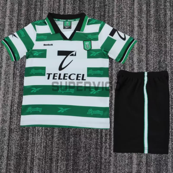 Camiseta Sporting Lisboa Primera Equipación Retro 1999/00 Verde/Blanco Niño Kit
