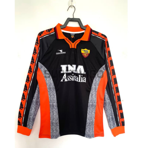 Camiseta AS Roma Tercera Equipación Retro 1998/99 ML Negro/Naranja/Gris