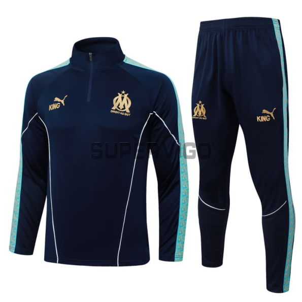 Sudadera De Entrenamiento Olympique Marsella 2025/2026 Kit Azul Marino/Turquesa