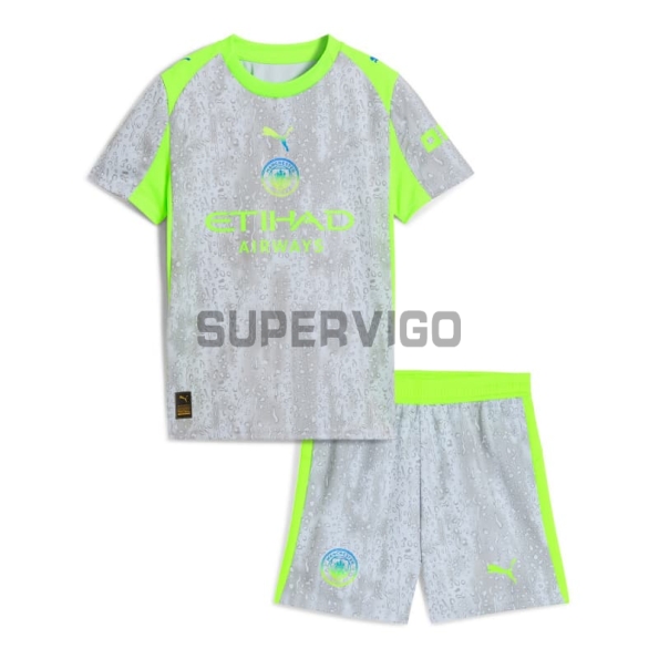 Camiseta Manchester City Tercera Equipación 2025/2026 Gris/Verde Neón Niño Kit