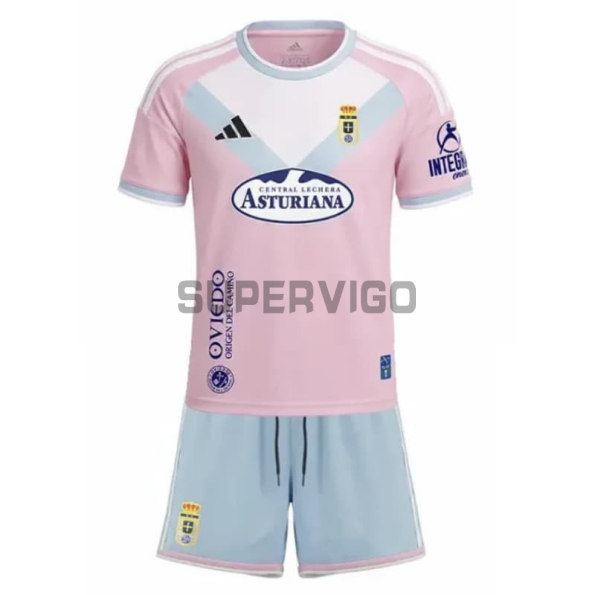 Camiseta Real Oviedo Segunda Equipación 2026/2027 Rosa Niño Kit con Parche La Liga