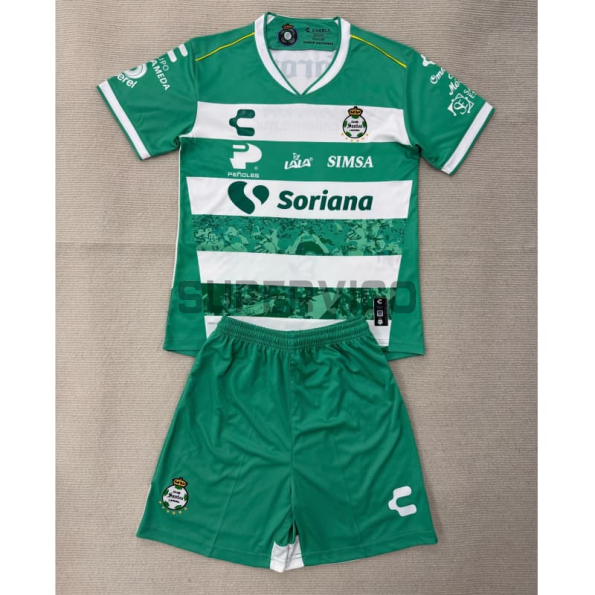 Camiseta Santos Laguna Primera Equipación 2025/2026 Verde/Blanco Niño Kit