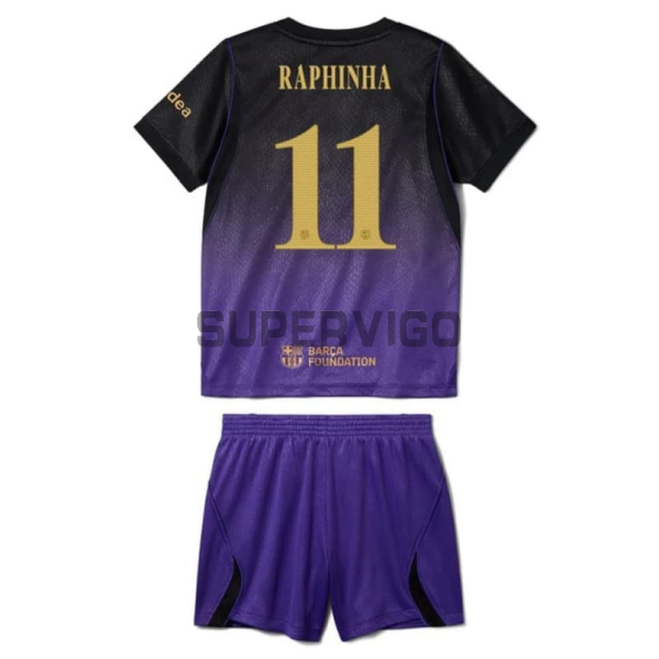 Camiseta RAPHINHA 11 Barcelona Segunda Equipación 2026/2027 Negro/Morado Niño Kit UCL