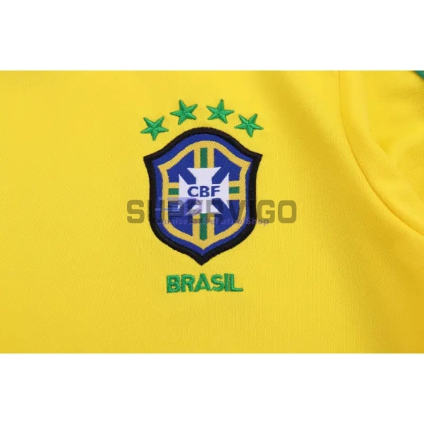 Camiseta Brasil Primera Equipación Retro 1998 ML Amarillo Niño Kit