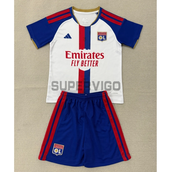 Camiseta Olympique De Lyon Primera Equipación 2026/2027 Blanco/Azul Niño Kit