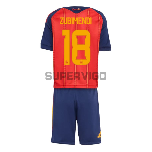 Camiseta Zubimendi 18 España Primera Equipación 2026 Rojo/Azul Niño Kit