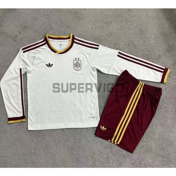 Camiseta España Segunda Equipación Mundial 2026 ML Blanco Niño Kit 2 Estrellas