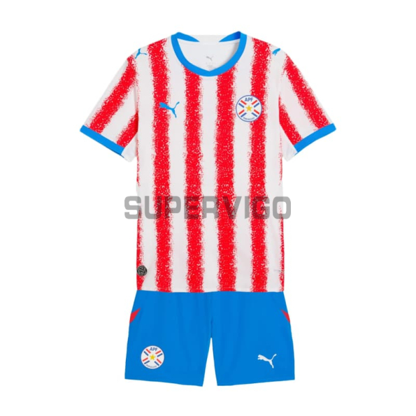 Camiseta Paraguay Primera Equipación Mundial 2026 Rojo/Blanco Niño Kit