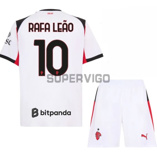 Camiseta RAFA LEÃO 10 AC Milan Segunda Equipación 2025/2026 Blanco Niño Kit