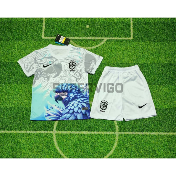 Camiseta Brasil 2026 Edición Especial con Estampado de Loro Blanco/Azul Niño Kit