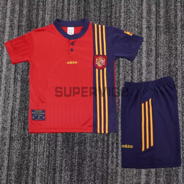 Camiseta España Primera Equipación Retro 1996 Rojo/Azul Niño Kit