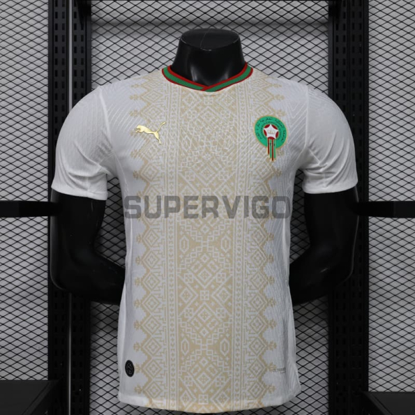 Camiseta Marruecos Segunda Equipación Mundial 2026 Blanco/Oro (EDICIÓN JUGADOR)