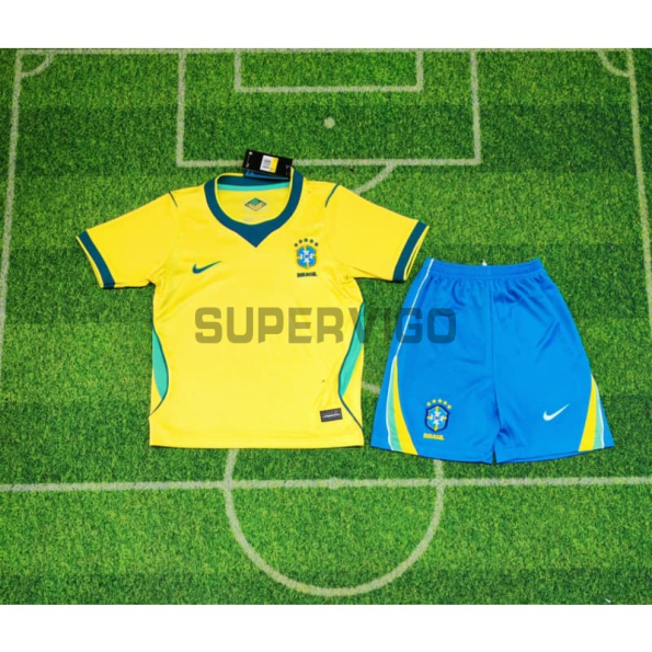 Camiseta Brasil Primera Equipación Mundial 2026 Amarillo Niño Kit