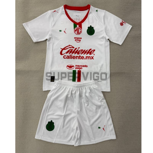 Camiseta Chivas Segunda Equipación 2025/2026 Blanco Niño Kit