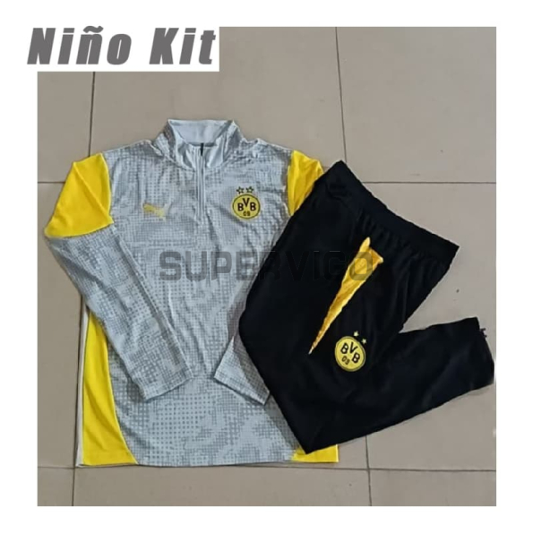 Sudadera De Entrenamiento Borussia Dortmund 2025/2026 Niño Kit Gris Claro/Amarillo