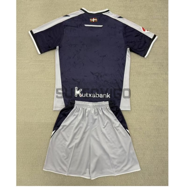 Camiseta Real Sociedad Segunda Equipación 2025/2026 Azul Marino/Gris Niño Kit con Parche La Liga