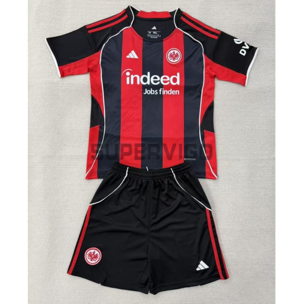 Camiseta Eintracht Fráncfort Primera Equipación 2025/2026 Rojo/Negro Niño Kit