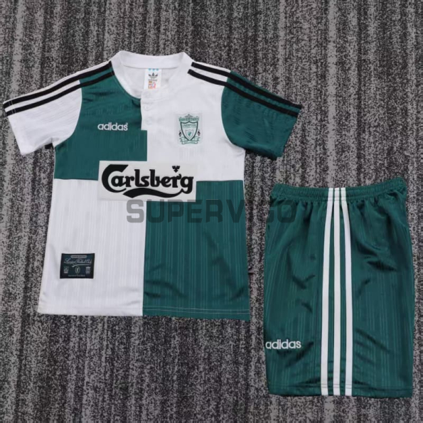 Camiseta Liverpool Segunda Equipación Retro 1995/96 Blanco/Verde Niño Kit