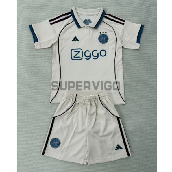 Camiseta Ajax Tercera Equipación 2025/2026 Blanco Roto Niño Kit