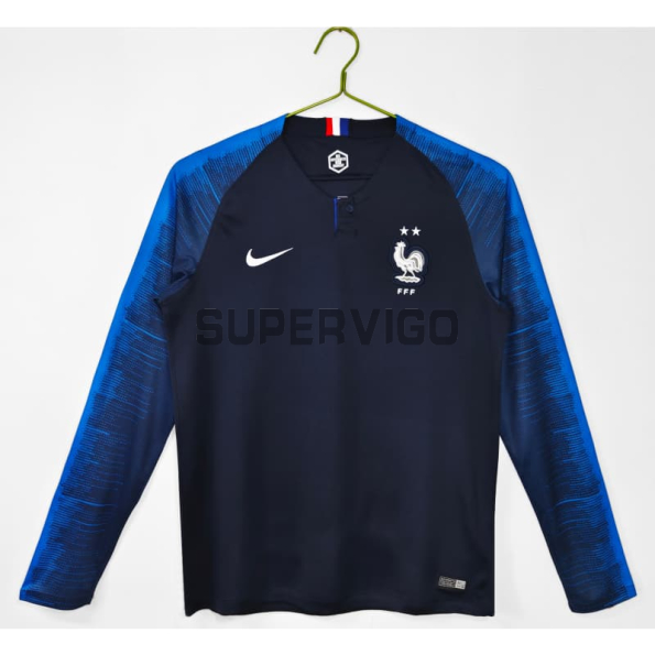Camiseta Francia Primera Equipación Retro 2018 ML Azul Copa Mundial