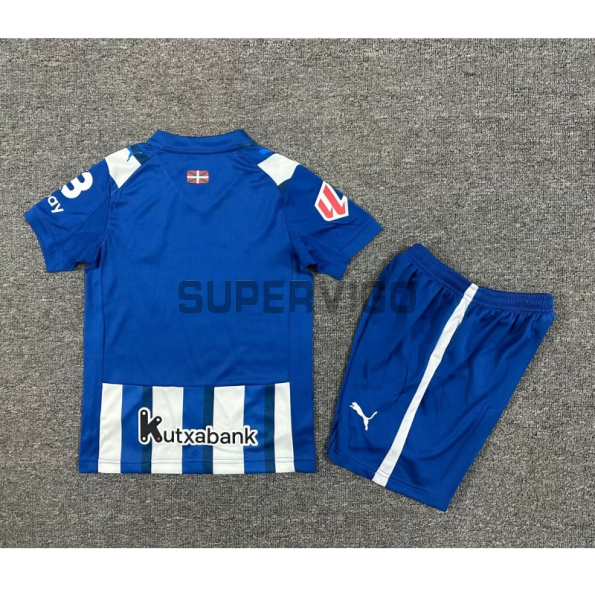 Camiseta Alavés Primera Equipación 2025/2026 Azul/Blanco Niño Kit con Parche La Liga