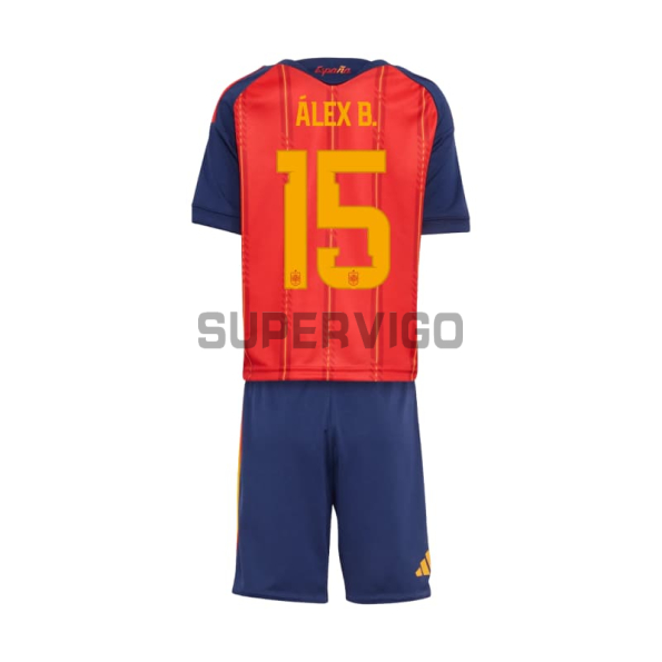 Camiseta Álex B. 15 España Primera Equipación 2026 Rojo/Azul Niño Kit