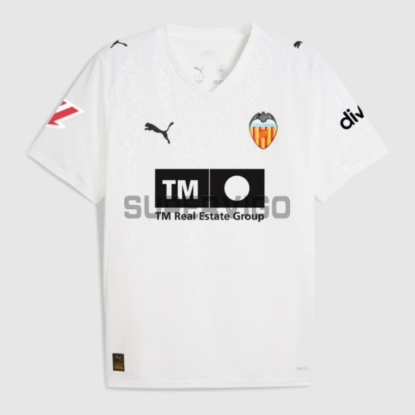 Camiseta Valencia Primera Equipación 2025/2026 Blanco con Parche La Liga