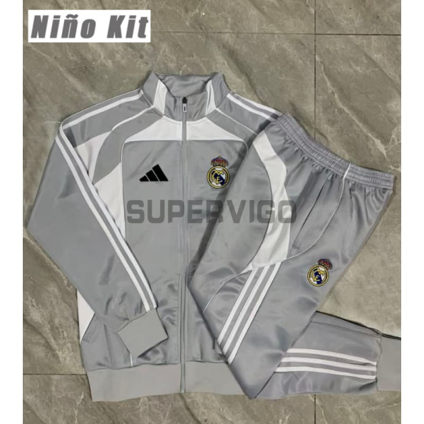 Chandal Real Madrid 2025/2026 Niño Gris/Blanco