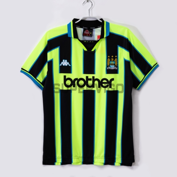 Camiseta Manchester City Segunda Equipación Retro 1998/99 Verde Fluorescente/Negro