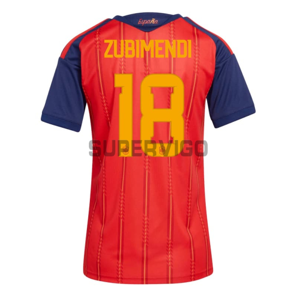 Camiseta Zubimendi 18 España Primera Equipación 2026 Rojo/Azul Mujer