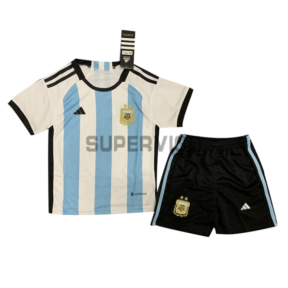Camiseta Argentina Primera Equipación 2022 Copa Mundial Niño Kit