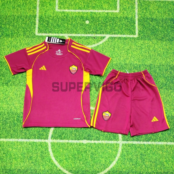 Camiseta AS Roma Primera Equipación 2025/2026 Rojo Oscuro Niño Kit