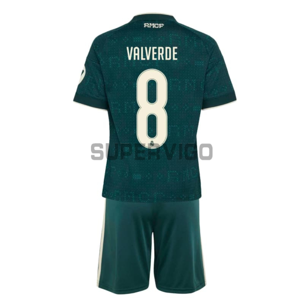 Camiseta VALVERDE 8 Real Madrid Segunda Equipación 2026/2027 Verde Oscuro Niño Kit con Parche HP