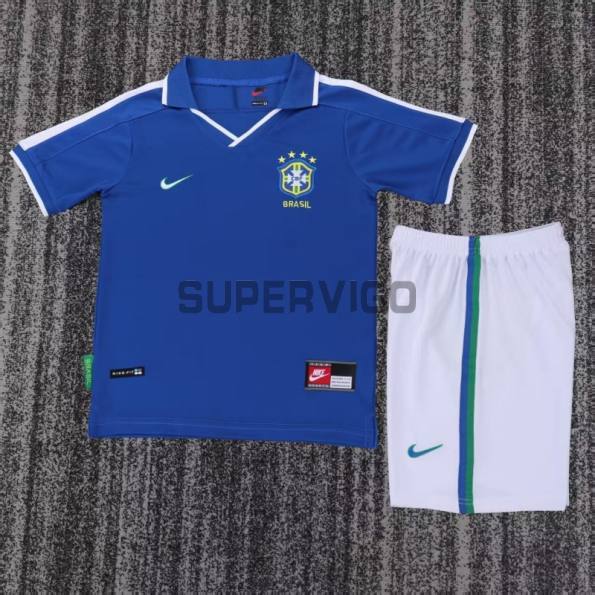 Camiseta Brasil Segunda Equipación Retro 1997 Azul Niño Kit