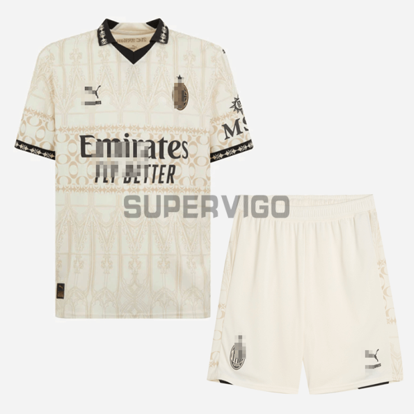 Camiseta AC Milan Cuarta Equipación 2023/2024 Beige Niño Kit