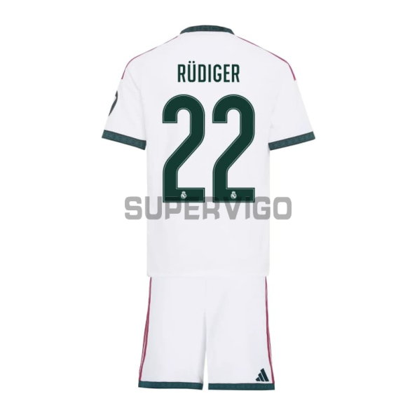 Camiseta RUDIGER 22 Real Madrid Primera Equipación 2026/2027 Blanco Niño Kit con Parche HP