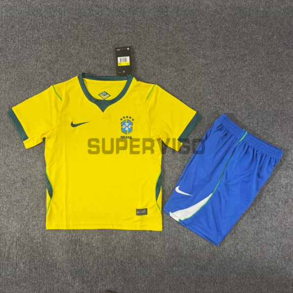 Camiseta Brasil Primera Equipación Mundial 2026 Amarillo Niño Kit