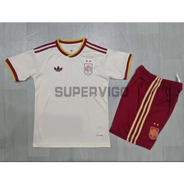 Camiseta España Segunda Equipación Mundial 2026 Blanco/Rojo Niño Kit 2 Estrellas con FIFA2026