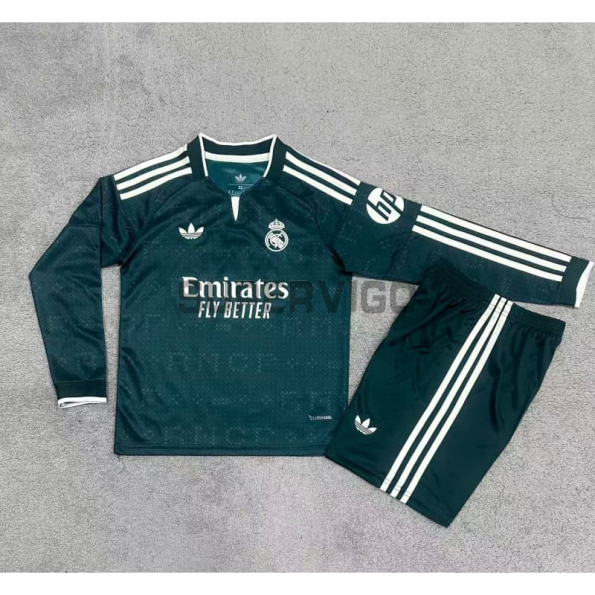 Camiseta Real Madrid Segunda Equipación 2026/2027 ML Verde Oscuro Niño Kit con Parche HP