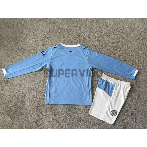 Camiseta Manchester City Primera Equipación 2025/2026 ML Azul Niño Kit