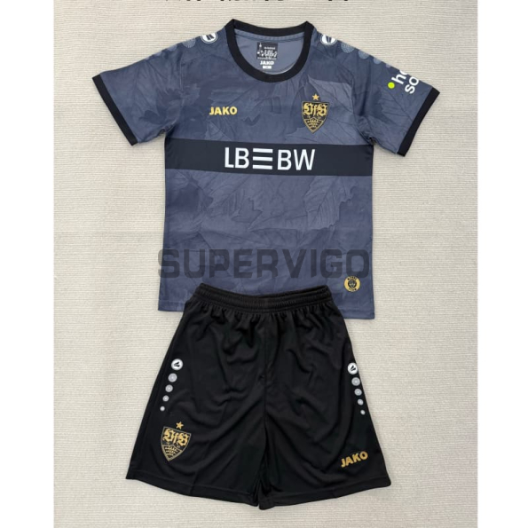 Camiseta VfB Stuttgart Tercera Equipación 2025/2026 Gris/Negro Niño Kit